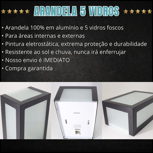 Kit 24 Arandela Alumínio 5 Vidros E27 17 Cm Parede Externa