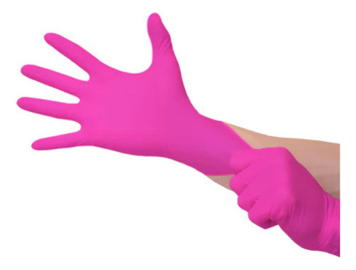 Kit 100 Luva Rosa Nitrílica Sem Pó Ambidestra Descartavel