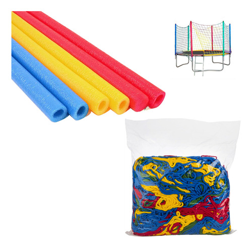 Kit Com 6 Isotubos Blindados + 1 Rede 2,44m / 2,50m Para Cama Elástica Pula Pula Val Brinquedos
