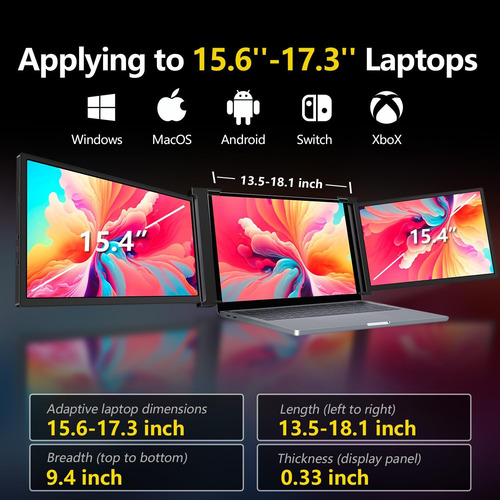 Monitor Triple Portátil De 15.4 Fqq Para Las Computadoras