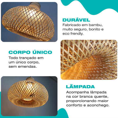 Lustre Pendente Rústico Madeira Mesa Sala Praia Lâmpada Led 127/220V Porto Rico Casa Attract 4x4sc
