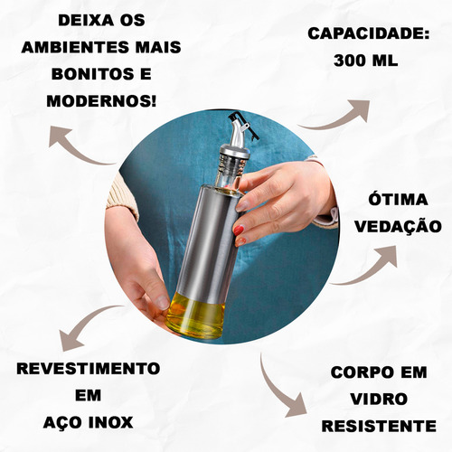 Yab - Kit 2 Galheteiros Porta Azeite Vinagre E Óleo C/ Dosador Inox 300 Ml Gourmet Premium