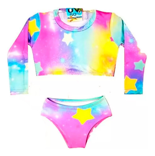 Biquini Infantil + Blusa Cropped Proteção Solar Uv50 Estrela