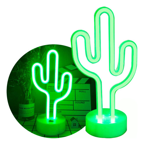 Lampara Velador Neon Luz Led Forma Cactus Con Base Color de la estructura Blanco