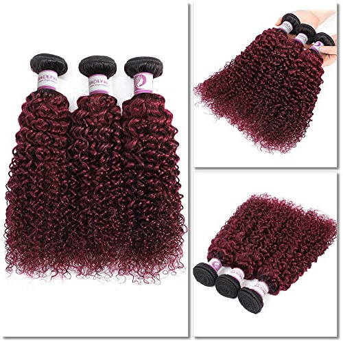 Ombre Rojo Oscuro Rizado Teje El Pelo Humano 3 9mxsa