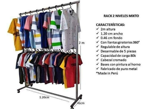 Imagen 2 de 10 de Perchero Colgadorde Ropa Metal De 2 Niveles