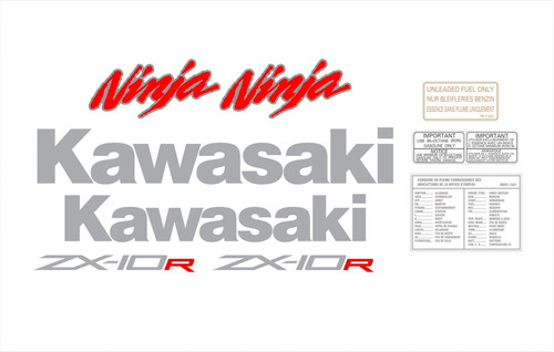 Kit Adesivos Compatível Ninja Zx-10r 2011 Preta F985 Cor Prata