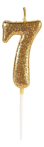 Vela De Aniversário Número 7 Glitter Dourado 4,5cm