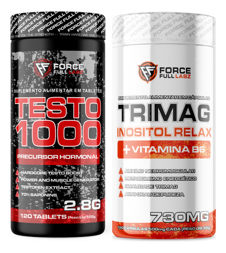 Kit Testo 1000 Pré Hormonal Testofen, Boro, Zinco, Zma 120 Tabs + Tri Magnesio 120 Caps Trimag® Inositol, Vit B6