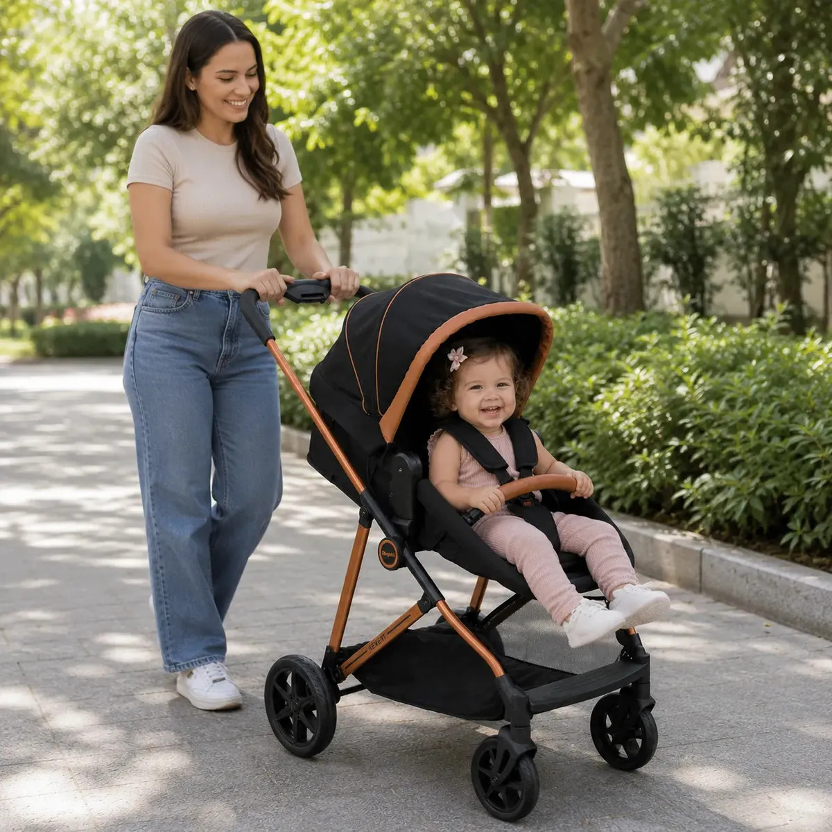 Carrinho de Bebe Burigotto Reversivel Revert 22 Preto Cobre Carrinho de Bebê Passeio Berço Moises