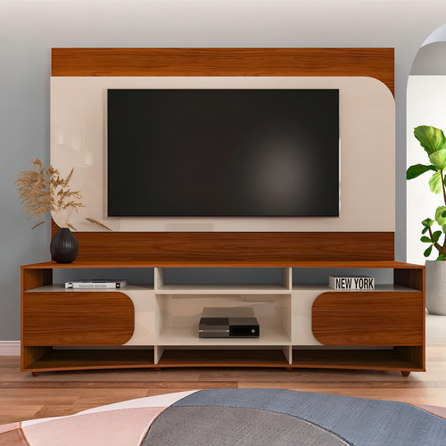 Rack Com Painel Para Tv Até 86 Polegadas Seleto 2 Portas Cor Marrom-escuro