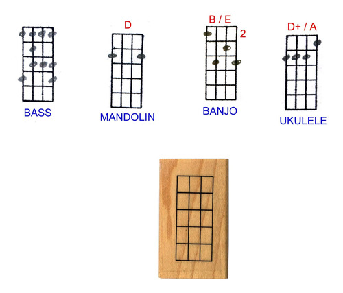 Stampola Mandolina Banjo Ukelele Chord Sello De Goma (5 Tras