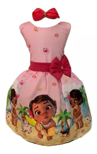 Vestido Infantil Moana Baby Super Luxo Aniversário C/ Tiara