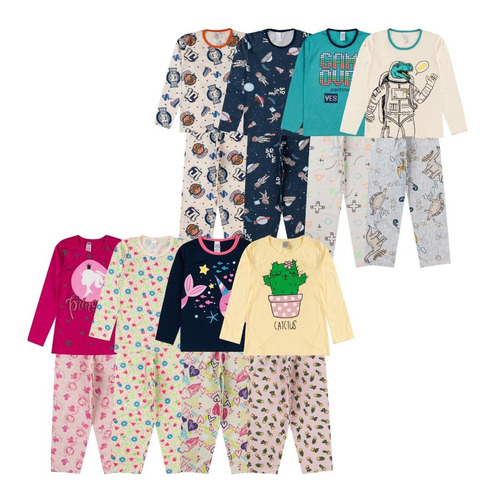 Kit 4 Pijama Infantil Menino Menina Algodão Atacado Barato