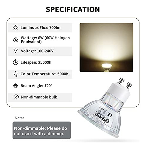 Bombillas Led Gu10 Dicuno, 6w Reemplazo Halógeno 60w, Luz