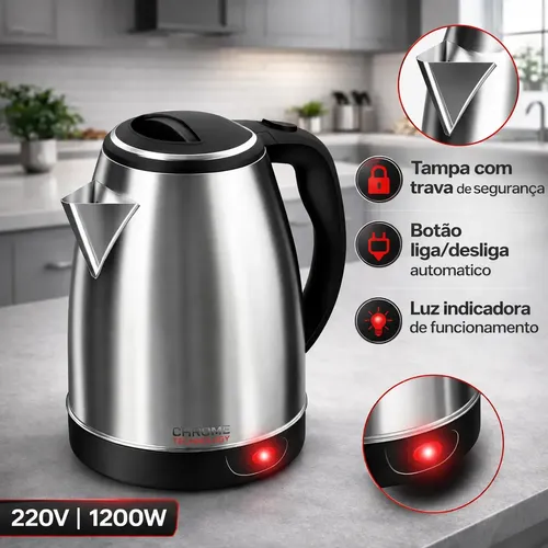 Chaleira Elétrica 1.8 Litros Em Inox Automática Aquecimento Rápido Segura