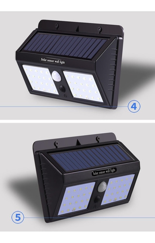 Kit 2 Luminaria Solar 40 Leds Prova D Água Sensor Movimento