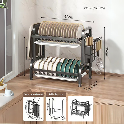 Escurridor De Platos 2 Niveles Acero Inoxidable Multifuncion