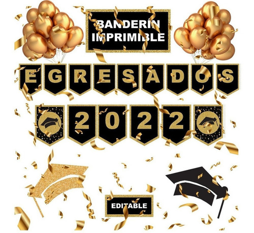 Banderín Imprimible Egresados Editable + Pdf