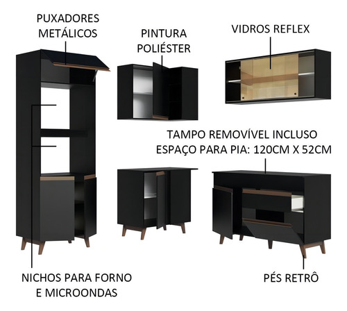Mueble de cocina de esquina completo Madesa Reims 332001, color negro