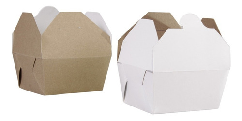100 Cajas Comida Para Llevar Contenedor Armable Cartón 26oz Blanco