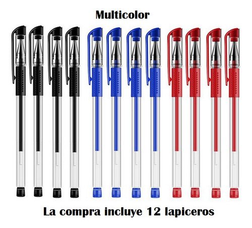 Lapiceros Gel Boligrafo Pluma Escolar Multicolor Oficina X12 Multicolor Multicolor
