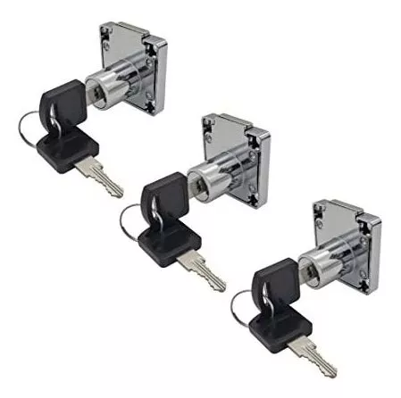 3 Packs PUROCEAN Keyed Alike Drawer Lock Desk Lock with Size 7/8(22mm) (Chrome)
