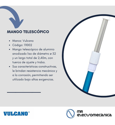 Imagen 3 de 10 de Barrefondo Mango Piscina Telescópico Aluminio 2,4 M Vulcano