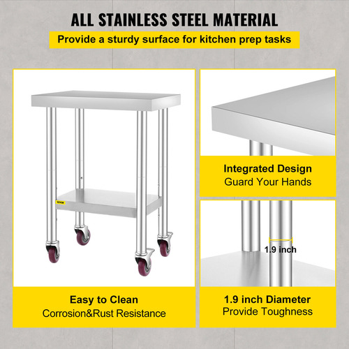 Vevor Stainless Steel Work Pre Table With Wheels 24x18in Zzi