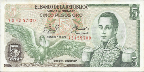 Colombia 5 Pesos Oro 1 De Octubre De 1978