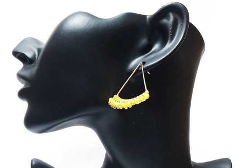 Aretes Pendientes Acero Inox Mostacilla Triángulo Amarillo