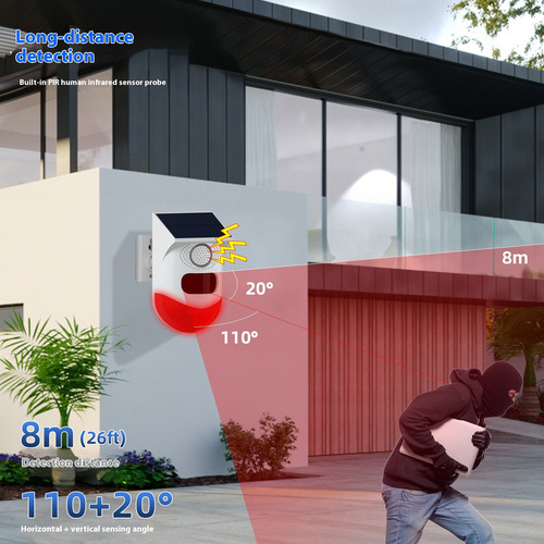 Sensor De Alarme Alimentado Por Energía Solar Sirene 120db A