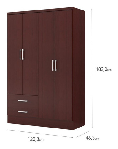 Imagen 4 de 5 de Ropero Closet Bertolini 584 4 Puertas 2 Cajones Caoba