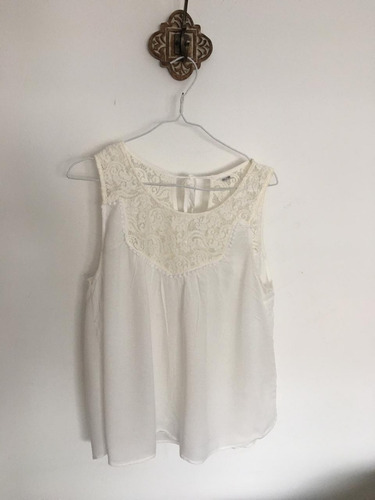 Blusa/ Top/ Musculosa Blanca Algodón Puntilla Y Encaje