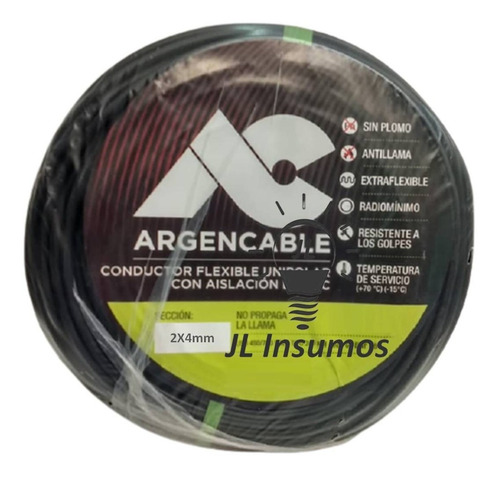 Imagen 3 de 3 de Cable Tipo Taller 2x4mm Iram 2178 50mts