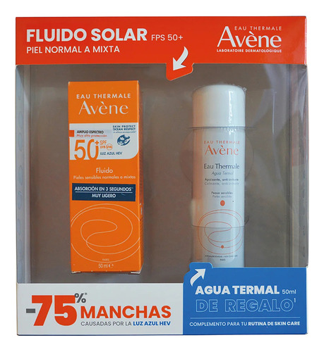 Kit Avene Fluido Solar 50ml Y Agua Termal 50ml