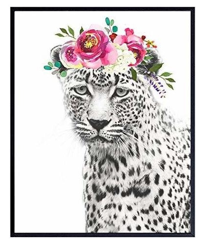 Pósteres Leopard Print - Cheetah W-flowers - Jungle Animal F