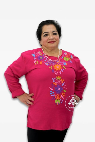 Blusa Manga Larga De Manta Bordada Mexicana Modelo Paola