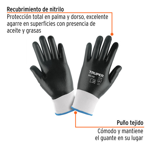 Guante Recubierto Nitrilo Protección Total Albañil Mecánico Mediana 18026