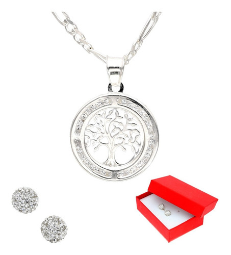 Medalla Árbol De La Vida Chica De Plata Y Cadena + Color Plateado