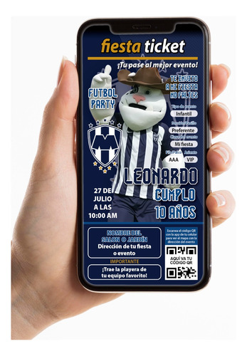 Invitación Digital Personalizada Futbol Monterrey Mascota