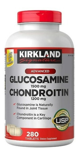 Kirkland Glucosamine 1500mg + Chondroitin 1200mg. 280 Cap. Sabor Neutro