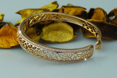 Imagen 4 de 10 de Pulsera Brazalete Oro 18k Fino Elegante Mujer Mama Regalo
