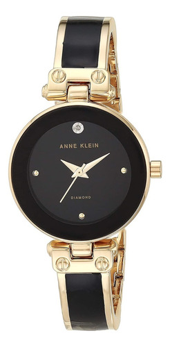 Reloj Anne Klein Acero Brazalete Negro Piel Diamante 30mts