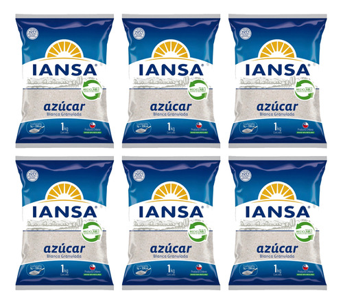 Pack X6 Azúcar Blanca Granulada 1 Kg Iansa - Lireke