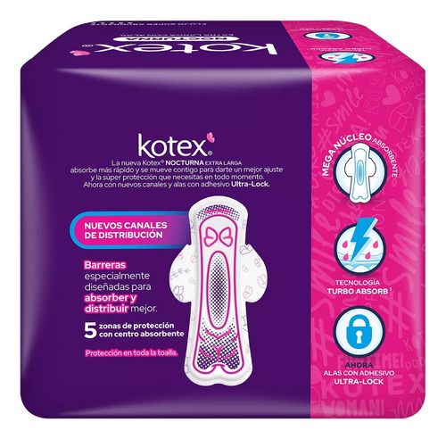 Toallas Femeninas Kotex Rosa Nocturna 10 Piezas