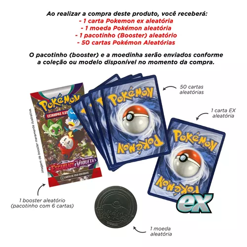 Lote 50 Cartas Pokémon Com Carta Ex Moeda Booster Aleatórias