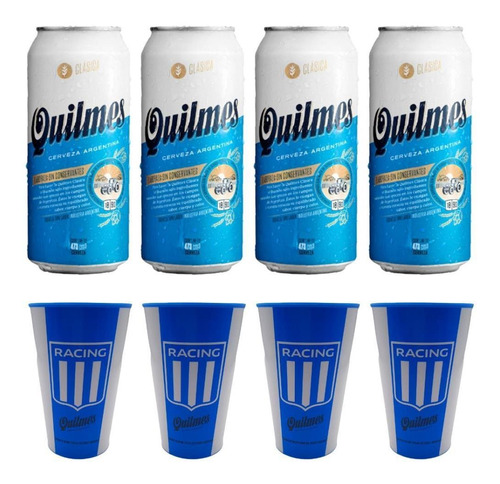 Cerveza Quilmes 473 Ml X4 + Vasos Racing Club X4 Fulescabio