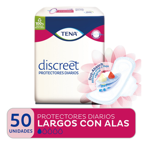 Tena Discreet Protector Diario Largo Con Alas X 50 Unidades 