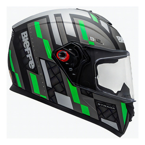 Capacete Bieffe B12 Strada Cor Preto Fosco e Verde Tamanho do capacete 58